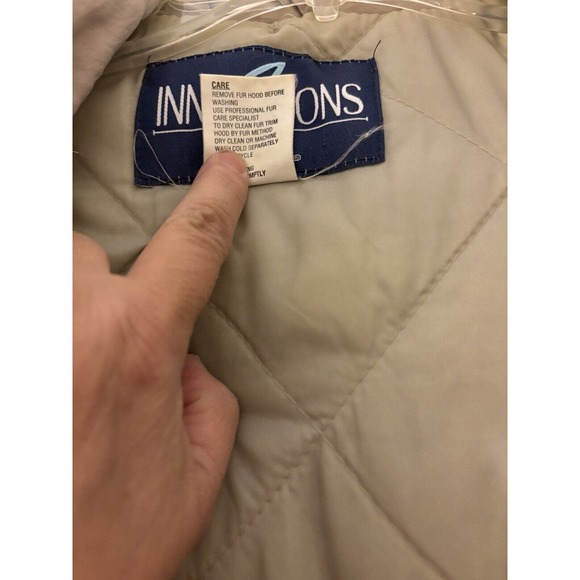 Vintage Innovations By Izzi Long Tan Jacket With Genuine Fox Tail Fur Hood Sz L - Picture 6 of 9